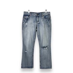 American Eagle Hipster Jeans Size 10 R Distressed Holes Acid Wash Worn 34X27 Y2K